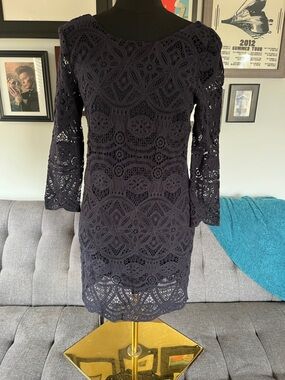 Sezane "Sarah" Women's Navy Lace Sheath Dress  Size 34/US 2